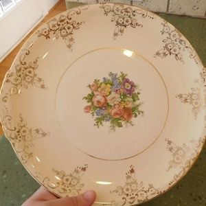 11" Royal China Dual Handled PLATE DISH Warranted 22 KT. GOLD Vintage Floral
